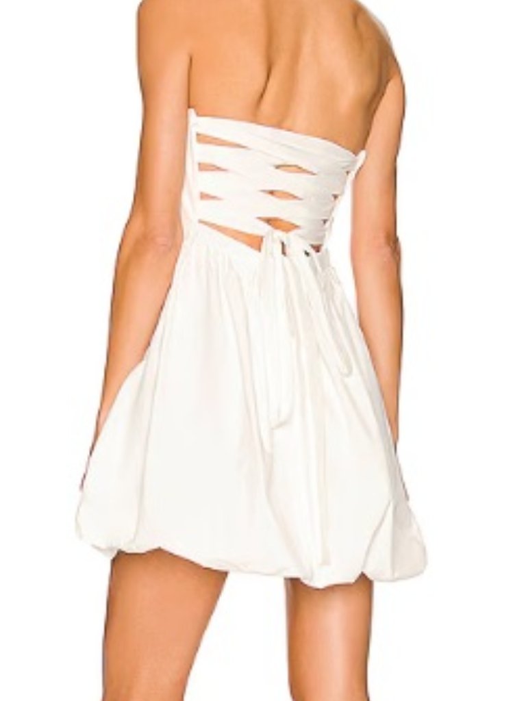 Amanda Uprichard White Stassie Lace Up Bubble Hem Pockets Strapless Dress Xl